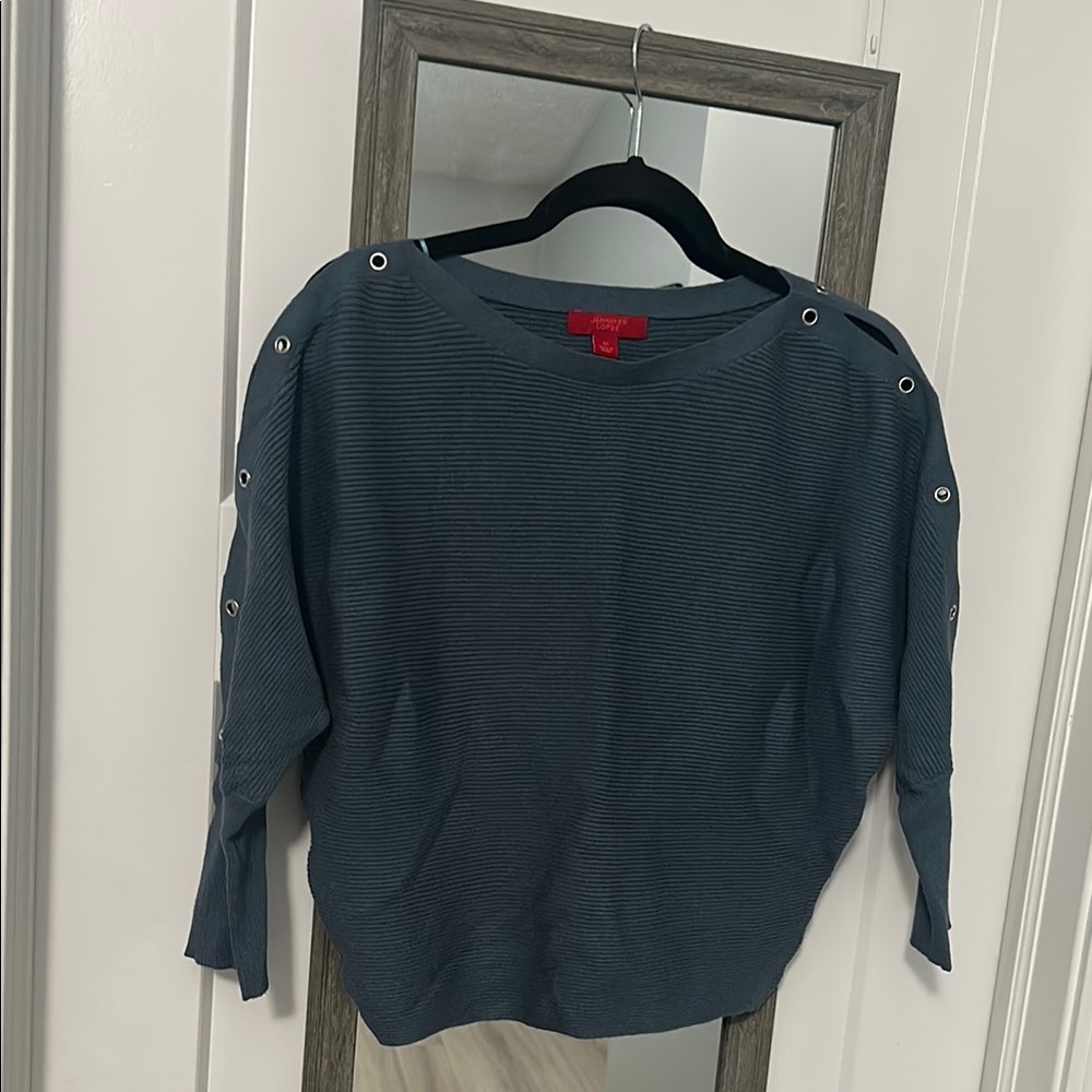 Jennifer Lopez Blue Relaxed 3/4 Sleeve sweater with eyelet sleeves